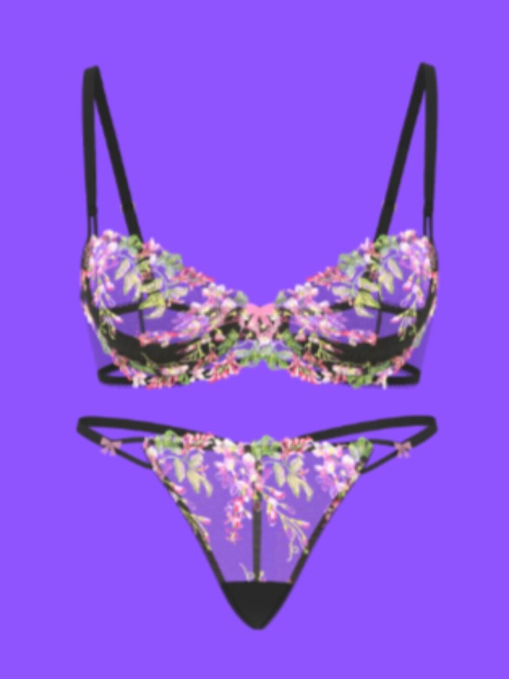 Victoria's Secret Dream Angels Wicked Unlined Wisteria Embroidery Bra 38C Set